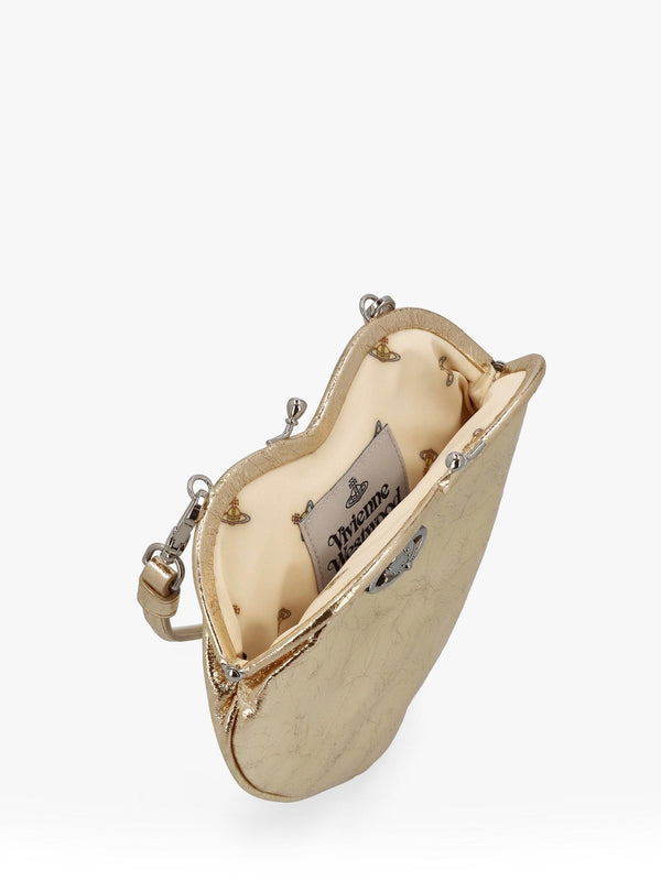 Belle Gold Metallic Crinkle Leather Heart Frame Cross-Body Bag