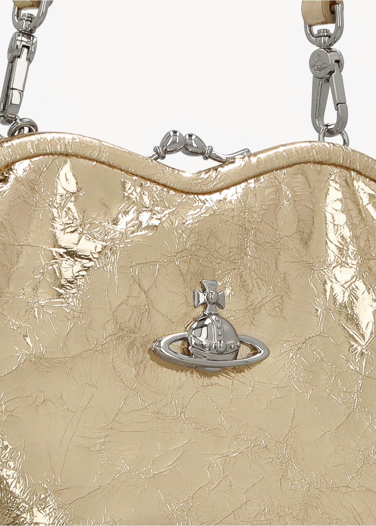 Belle Gold Metallic Crinkle Leather Heart Frame Cross-Body Bag