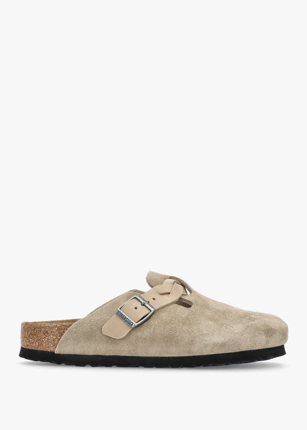 Boston Braided Taupe Suede Leather Clogs