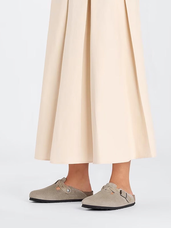 Boston Braided Taupe Suede Leather Clogs