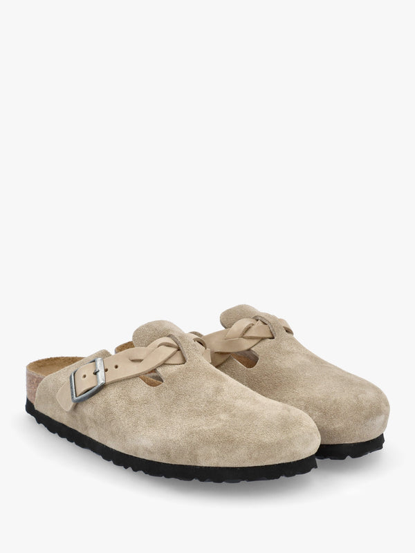Boston Braided Taupe Suede Leather Clogs