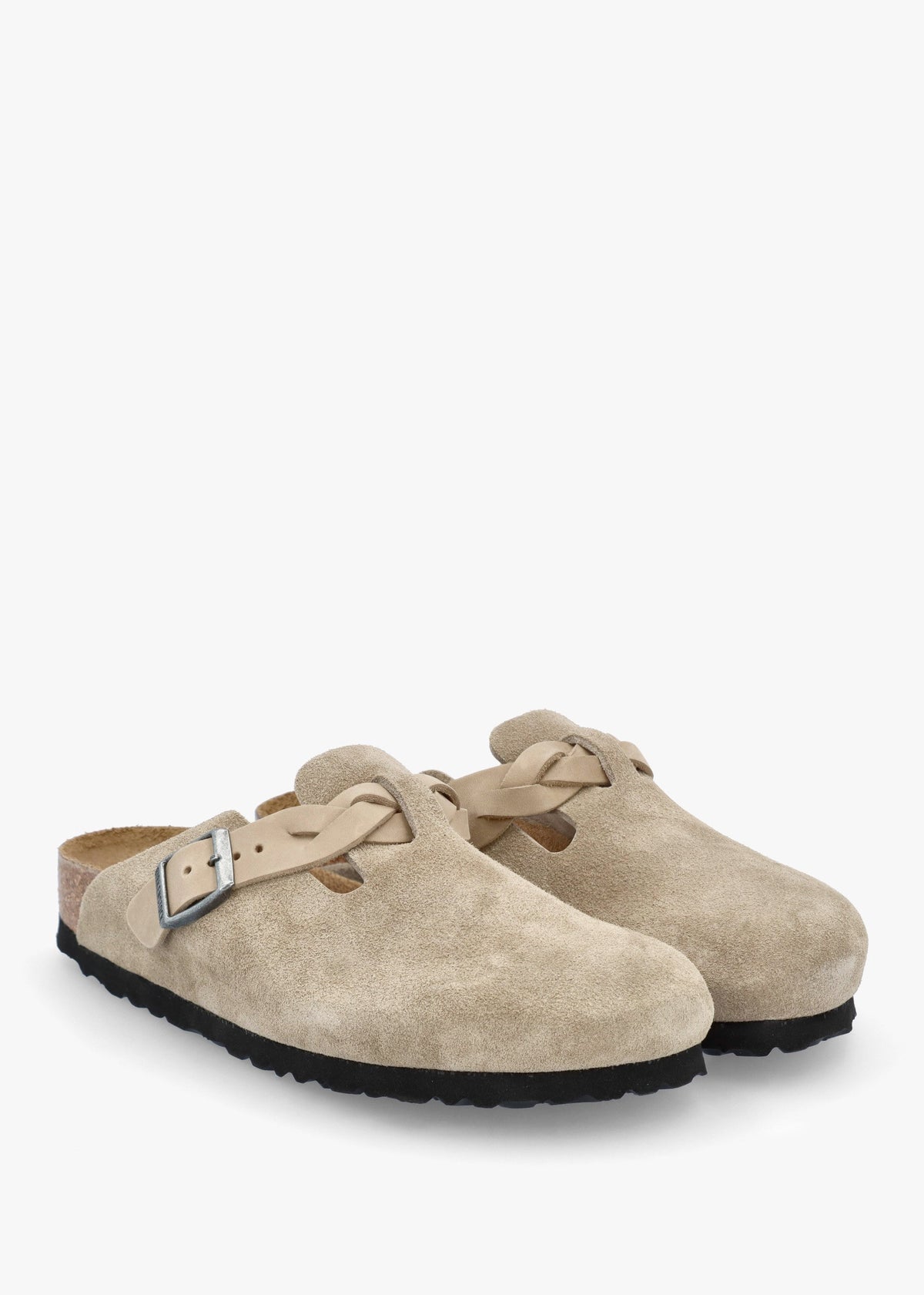 Boston Braided Taupe Suede Leather Clogs