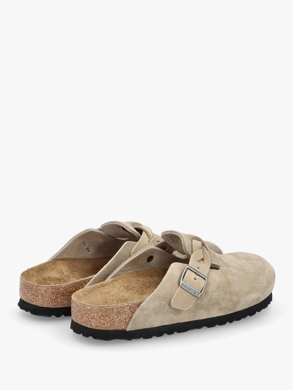 Boston Braided Taupe Suede Leather Clogs