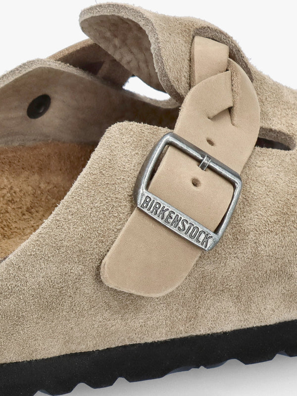 Boston Braided Taupe Suede Leather Clogs