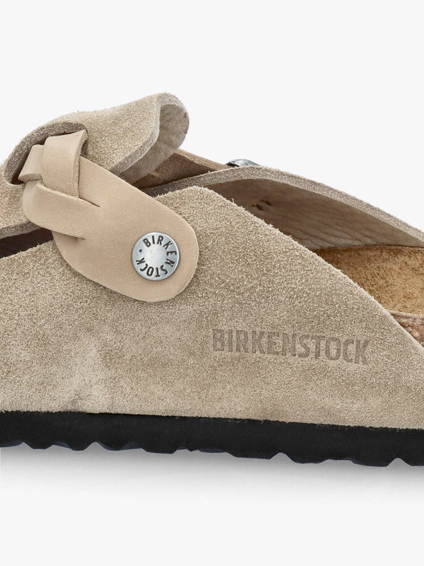 Boston Braided Taupe Suede Leather Clogs