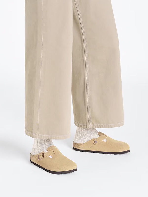 Boston Latte Cream Suede Leather Clogs