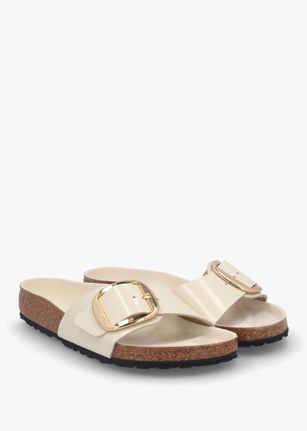 Madrid Big Buckle High-Shine Ecru Leather Mules