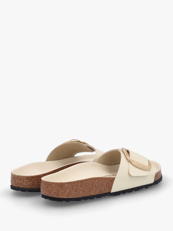 Madrid Big Buckle High-Shine Ecru Leather Mules
