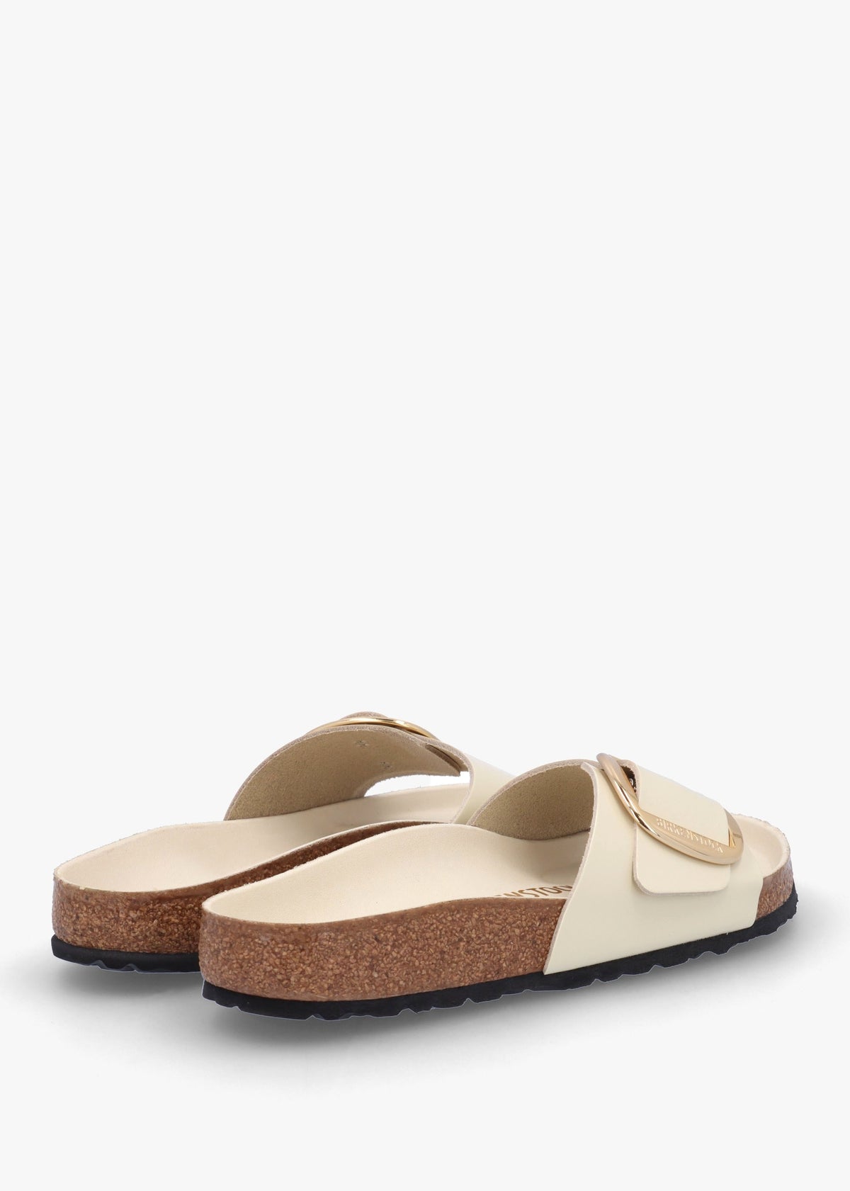 Madrid Big Buckle High-Shine Ecru Leather Mules