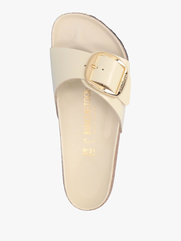 Madrid Big Buckle High-Shine Ecru Leather Mules