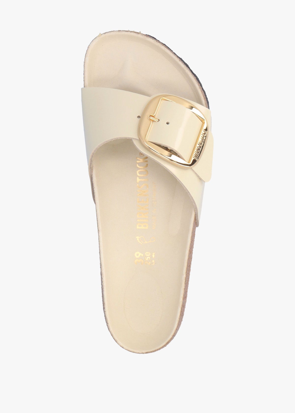 Madrid Big Buckle High-Shine Ecru Leather Mules