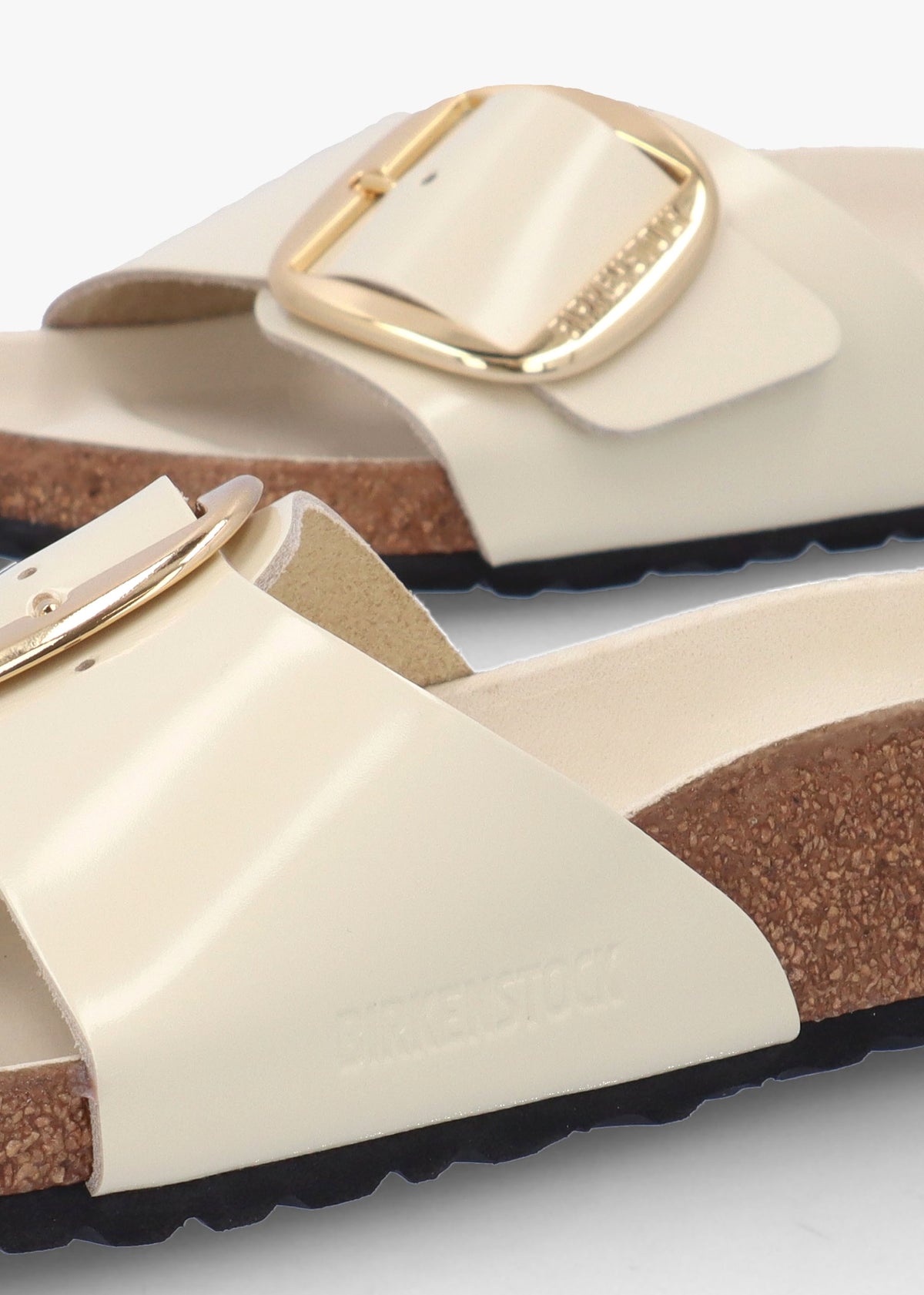 Madrid Big Buckle High-Shine Ecru Leather Mules