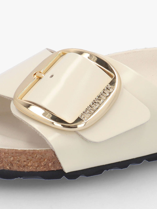 Madrid Big Buckle High-Shine Ecru Leather Mules