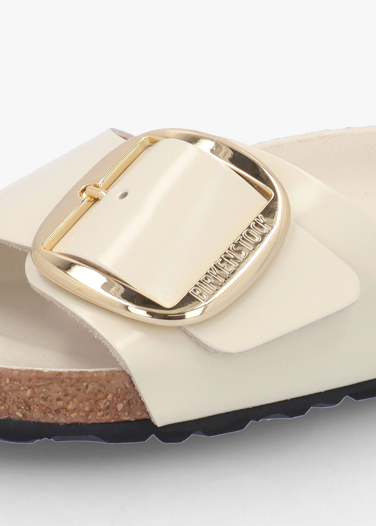 Madrid Big Buckle High-Shine Ecru Leather Mules