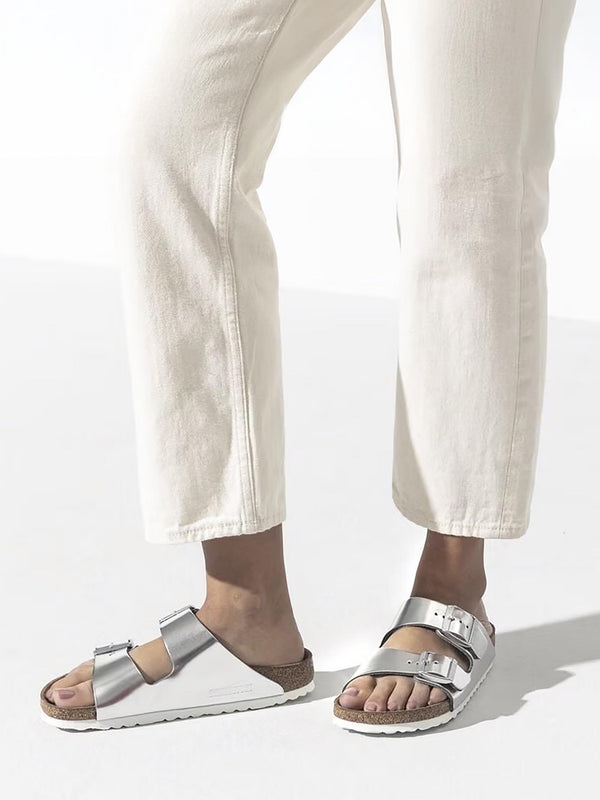 Arizona Birko-Flor Silver Two Bar Mules