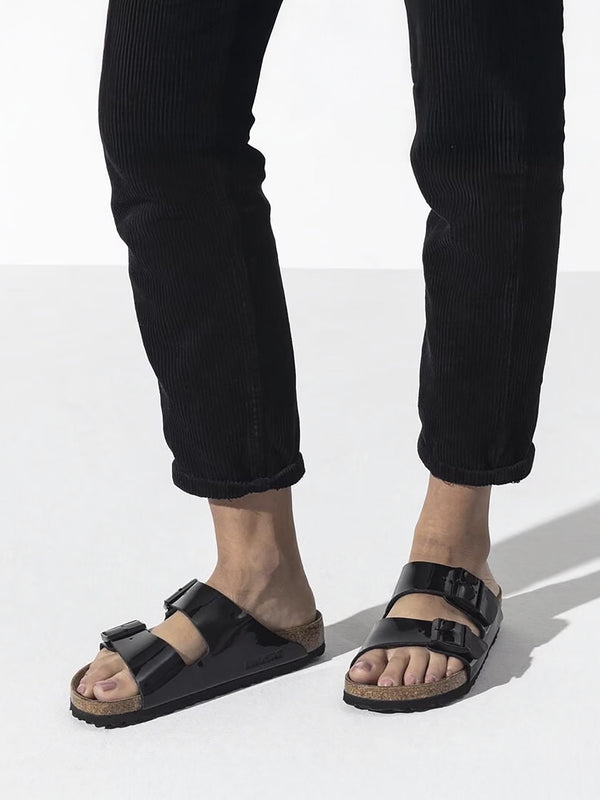 Arizona Birko-Flor Black Patent Two Bar Mules