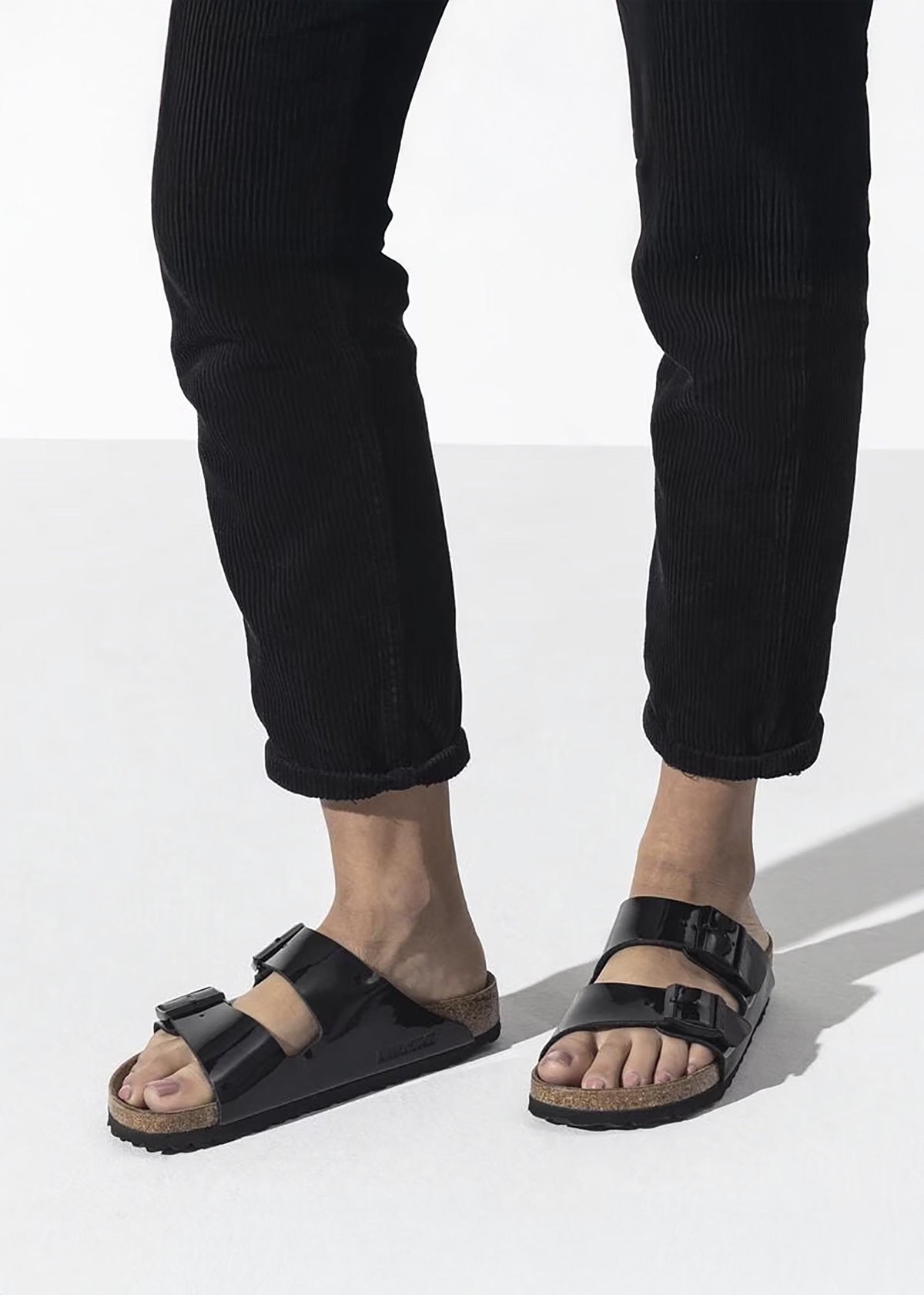 Arizona Birko-Flor Black Patent Two Bar Mules