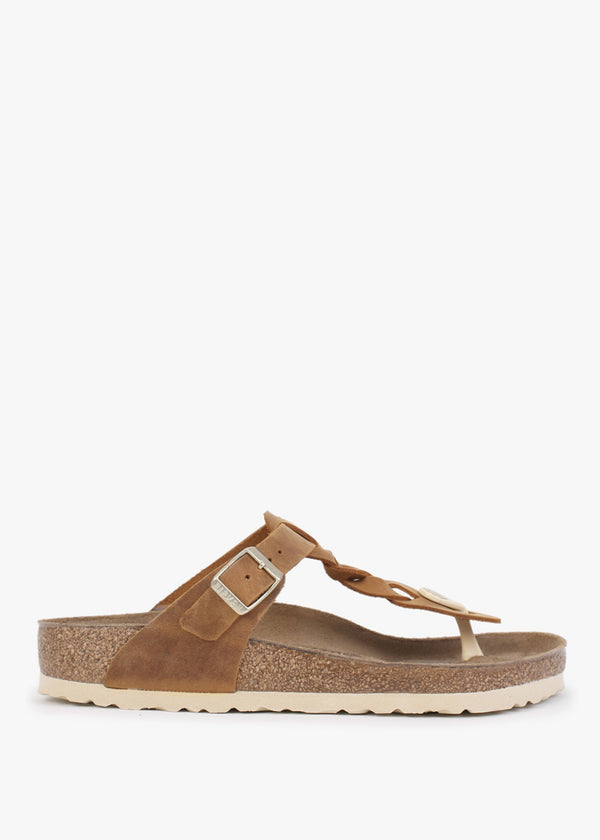 Gizeh Braided Regular Cognac Oiled Leather Toe Post Sandals