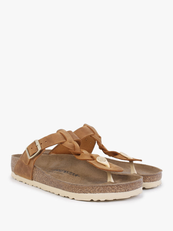 Gizeh Braided Regular Cognac Oiled Leather Toe Post Sandals