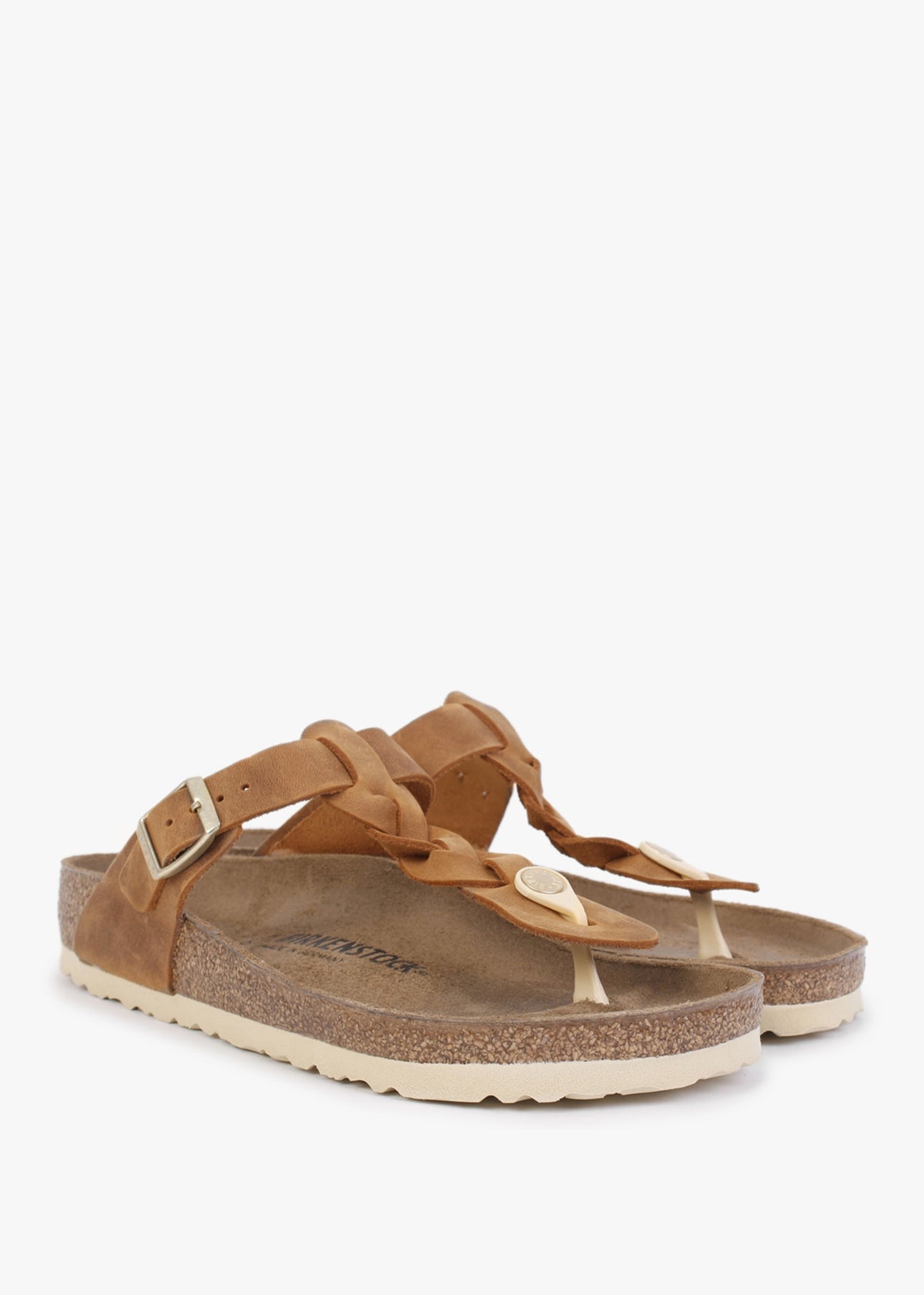 Gizeh Braided Regular Cognac Oiled Leather Toe Post Sandals