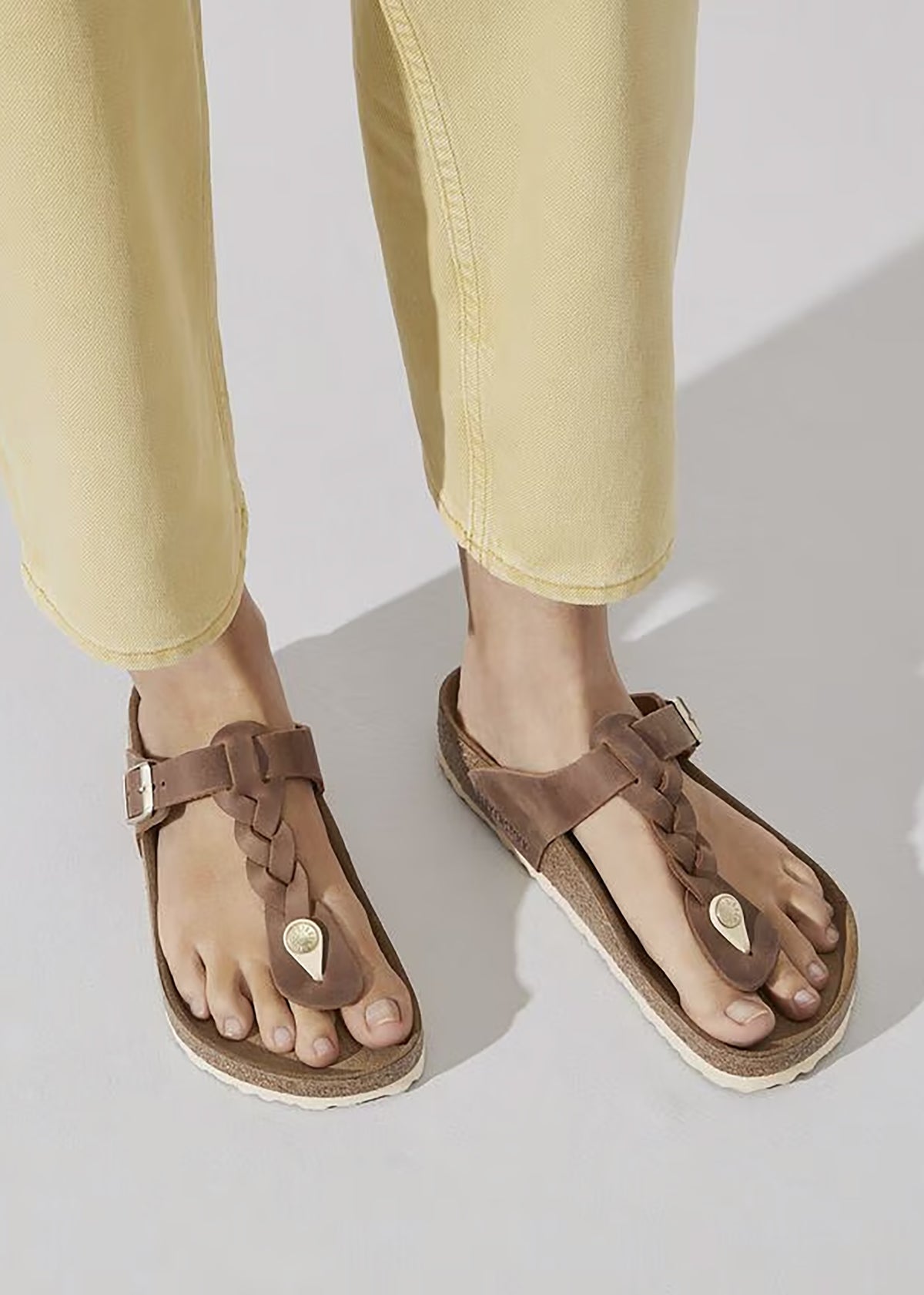 Gizeh Braided Regular Cognac Oiled Leather Toe Post Sandals