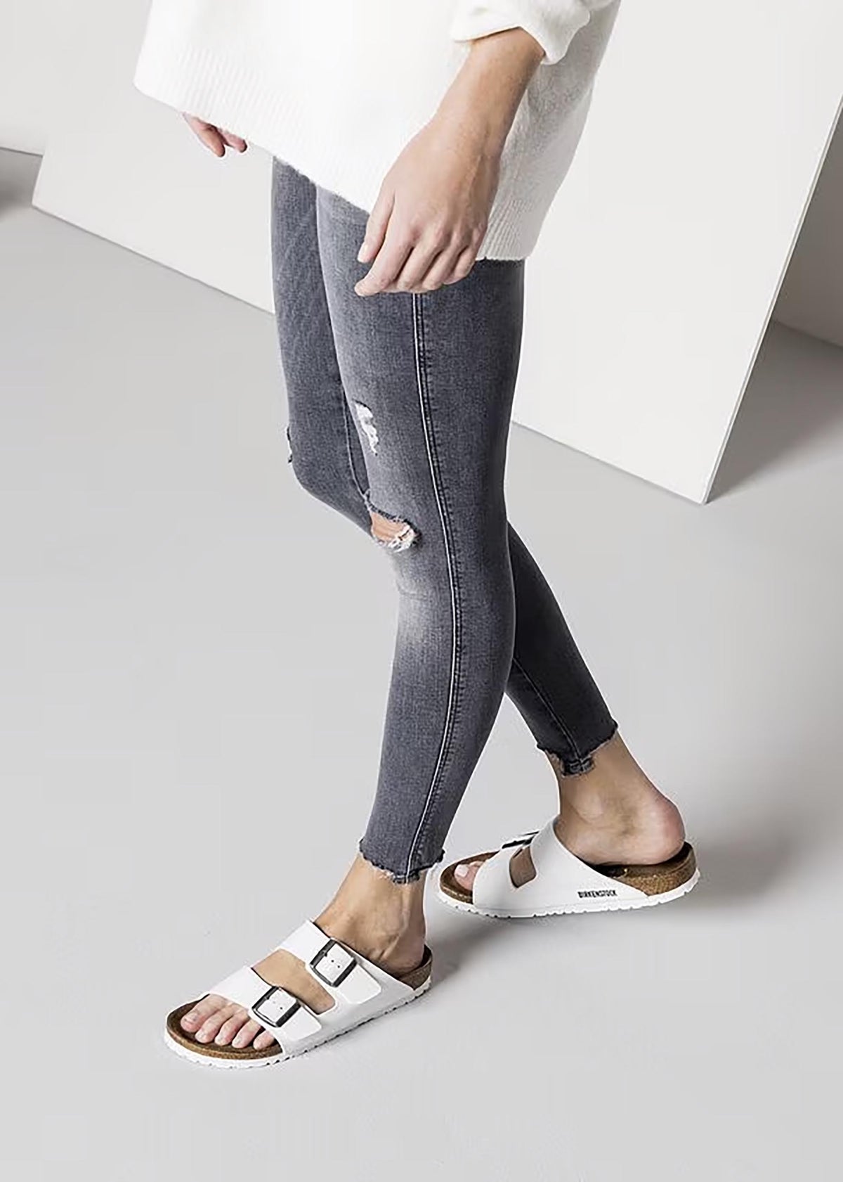 Arizona Birko-Flor White Two Bar Mules