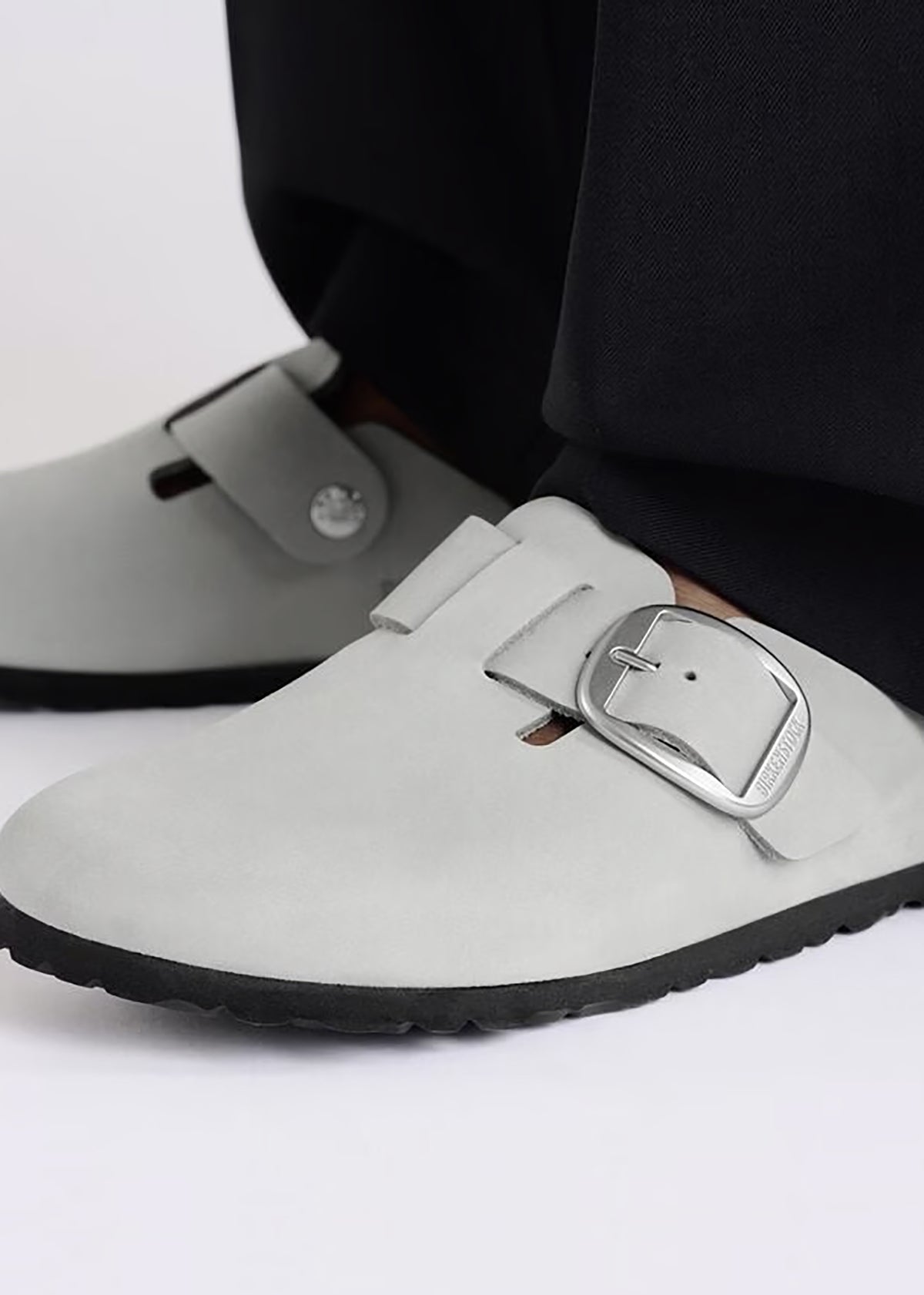 Boston Big Buckle Pure Sage Nubuck Leather Clogs