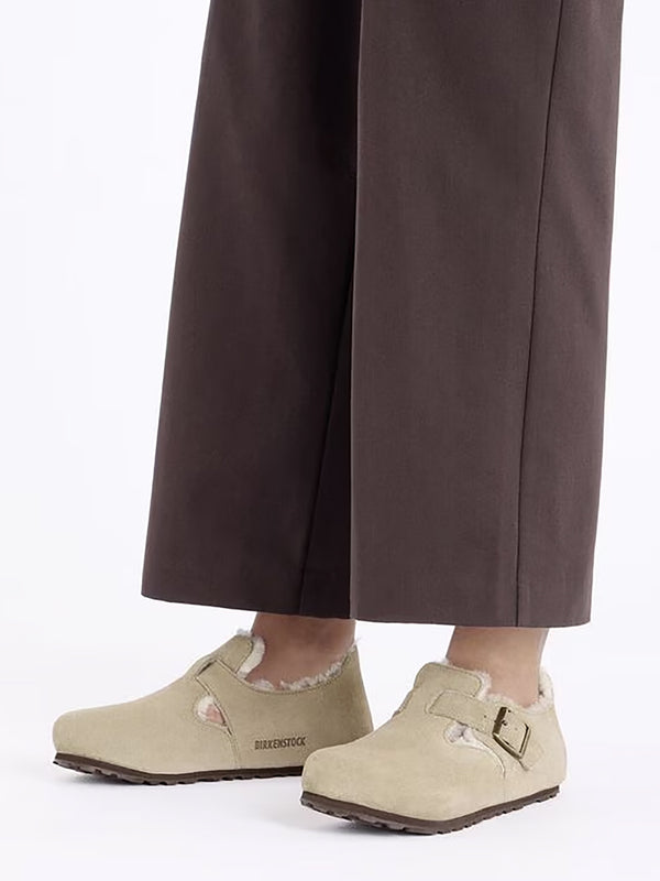 Women’s London Shearling Taupe Suede Clog Shoes