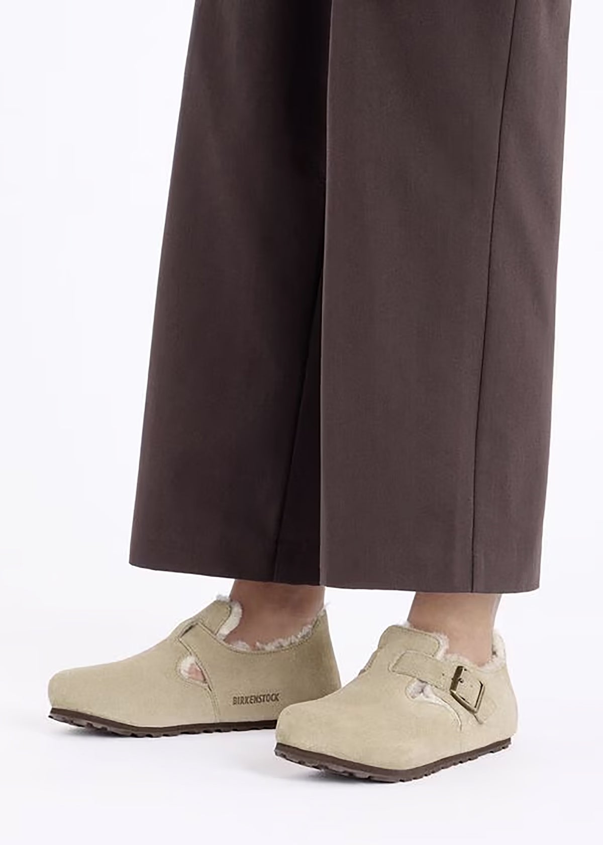 Women’s London Shearling Taupe Suede Clog Shoes