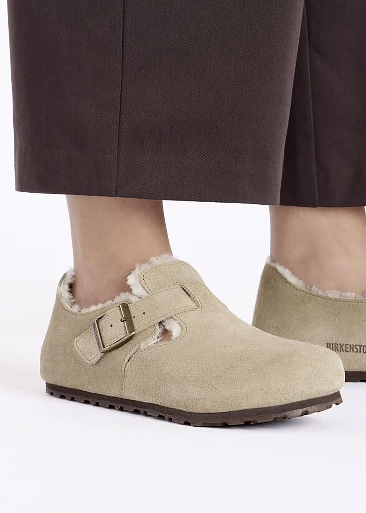 Women’s London Shearling Taupe Suede Clog Shoes