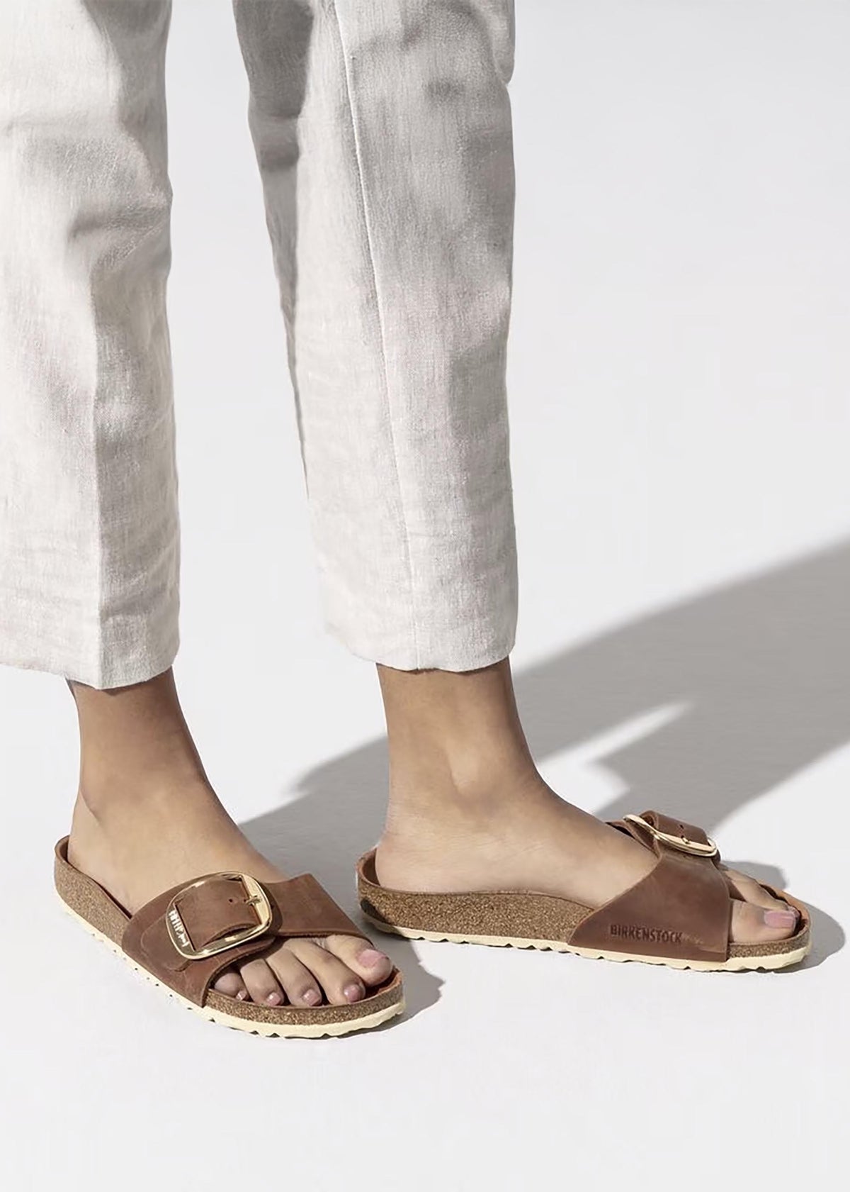 Madrid Big Buckle Cognac Waxy Leather Mules