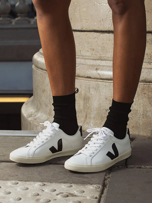 Esplar Logo Extra White Black Leather Trainers