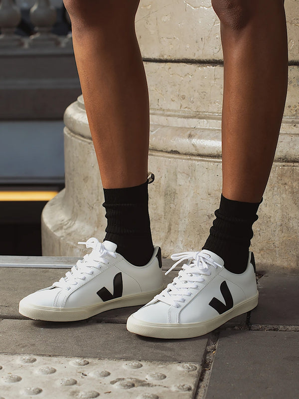 Esplar Logo Extra White Black Leather Trainers
