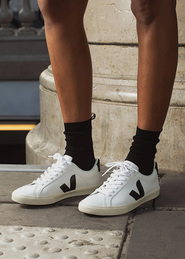 Esplar Logo Extra White Black Leather Trainers