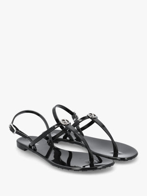 Jally Black Toe Post Logo Sandals