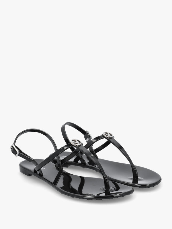 Jally Black Toe Post Logo Sandals