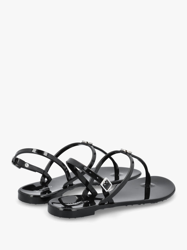 Jally Black Toe Post Logo Sandals