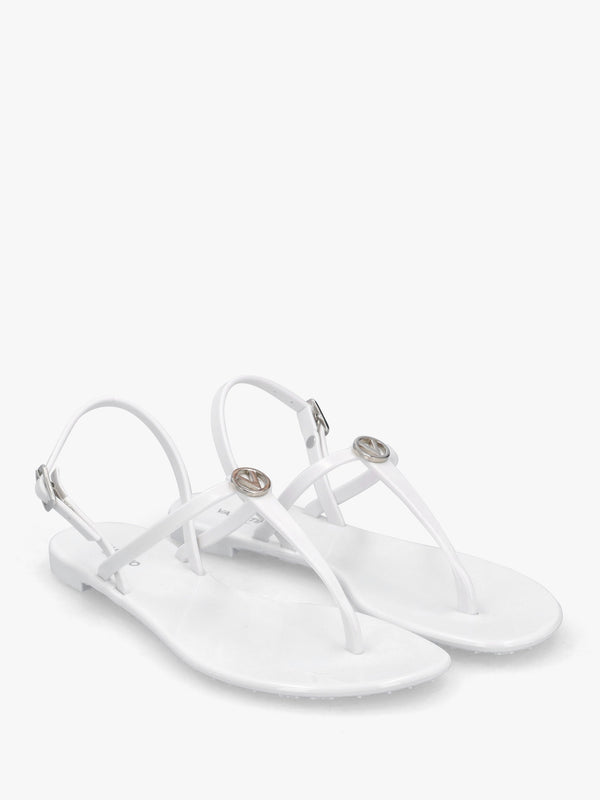 Jally White Toe Post Logo Sandals