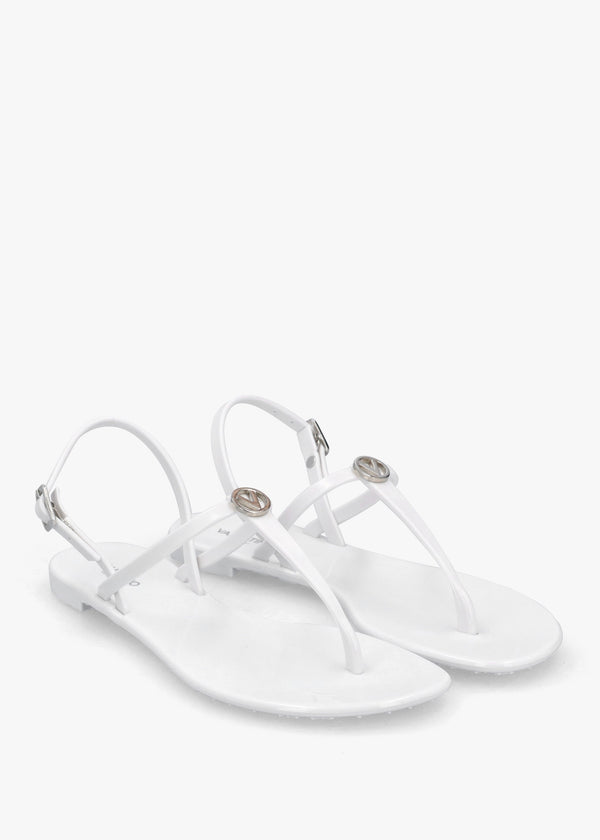 Jally White Toe Post Logo Sandals