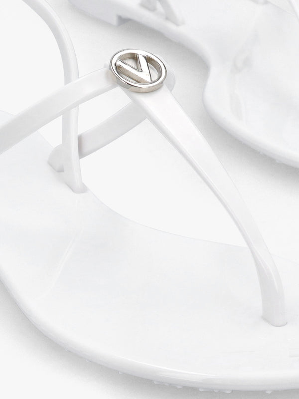 Jally White Toe Post Logo Sandals