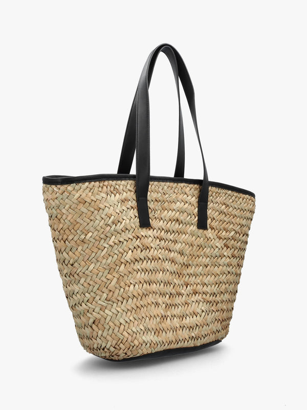 Samuela Natural Nero Woven Straw Shopper Bag