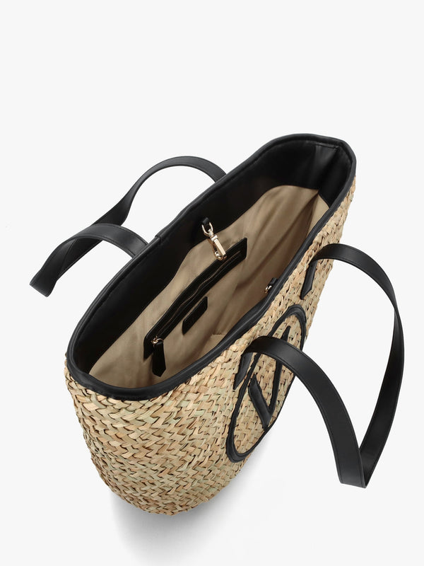 Samuela Natural Nero Woven Straw Shopper Bag