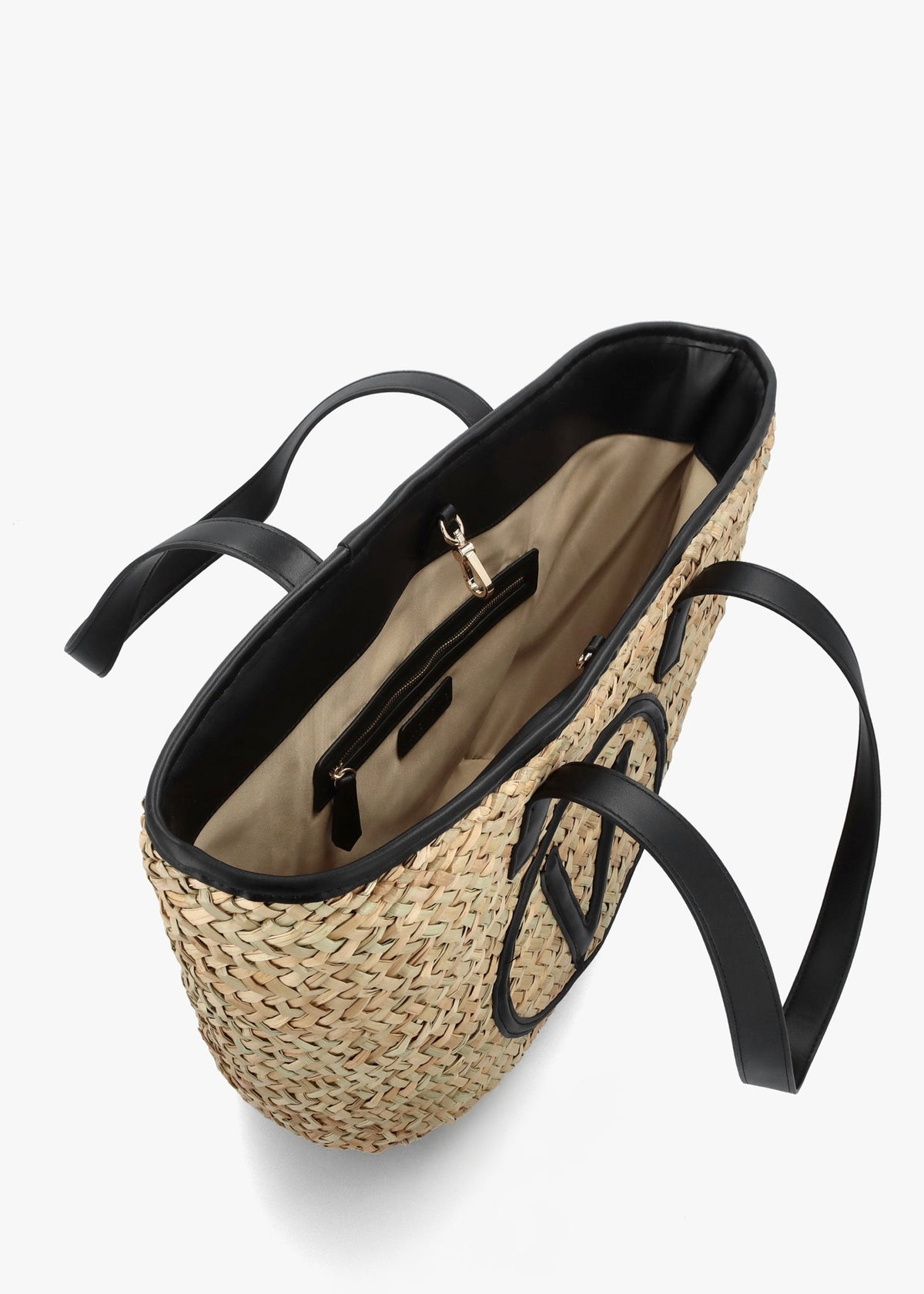 Samuela Natural Nero Woven Straw Shopper Bag