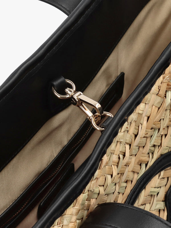Samuela Natural Nero Woven Straw Shopper Bag