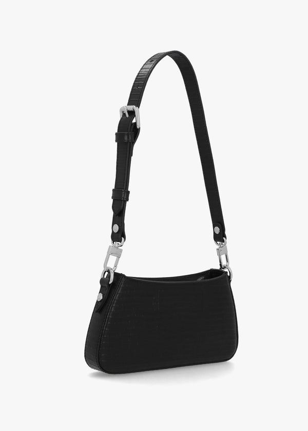 Tasha Mini Croc Embossed Black Leather Shoulder Phone Bag