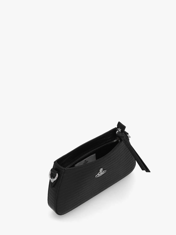 Tasha Mini Croc Embossed Black Leather Shoulder Phone Bag