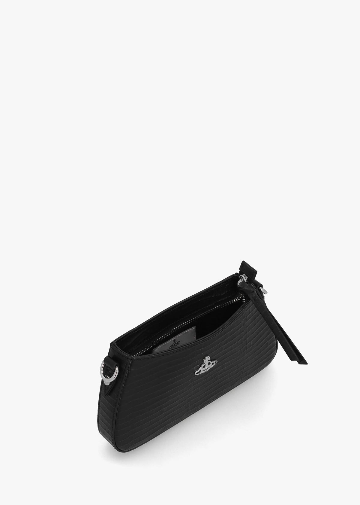 Tasha Mini Croc Embossed Black Leather Shoulder Phone Bag