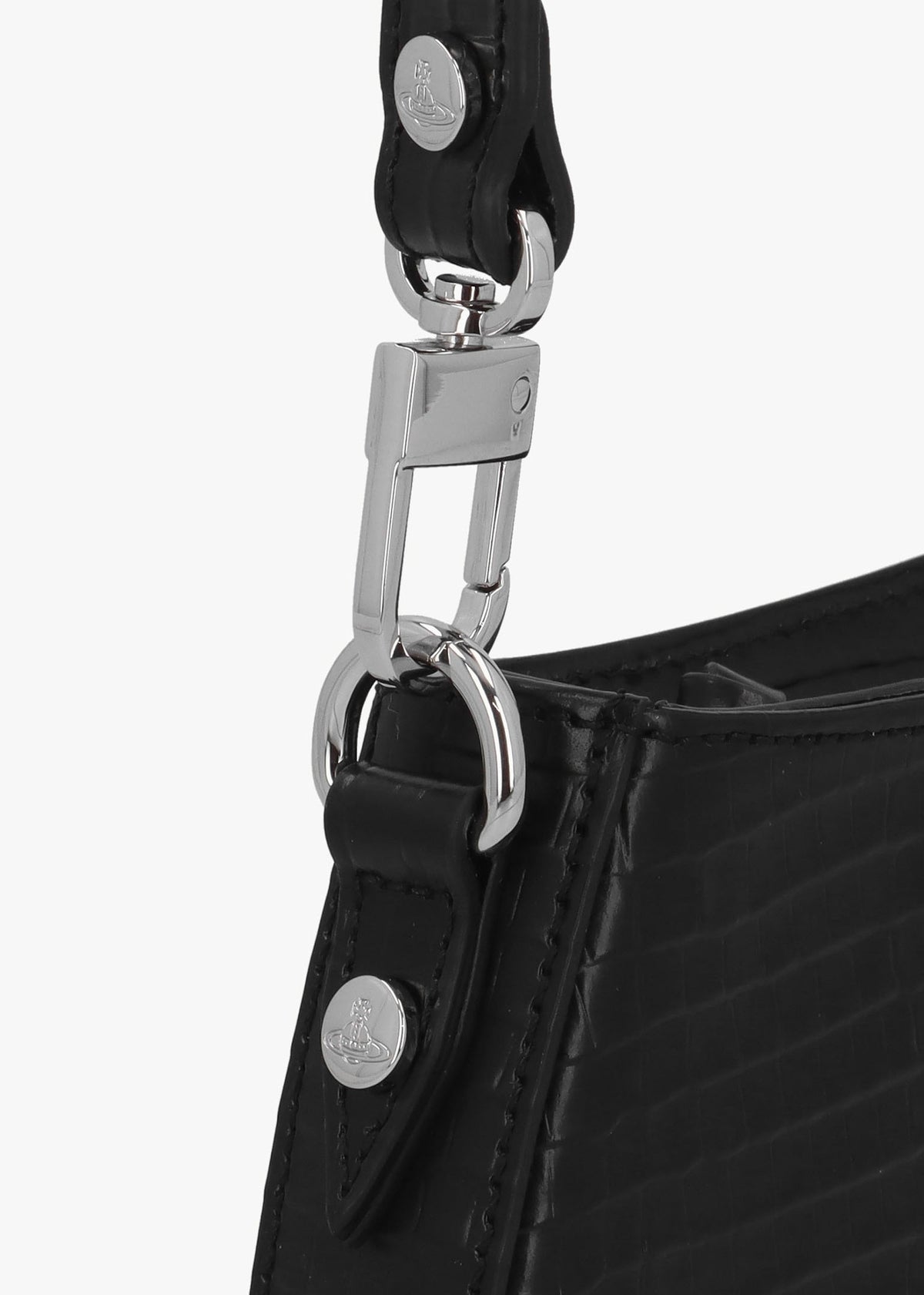 Tasha Mini Croc Embossed Black Leather Shoulder Phone Bag