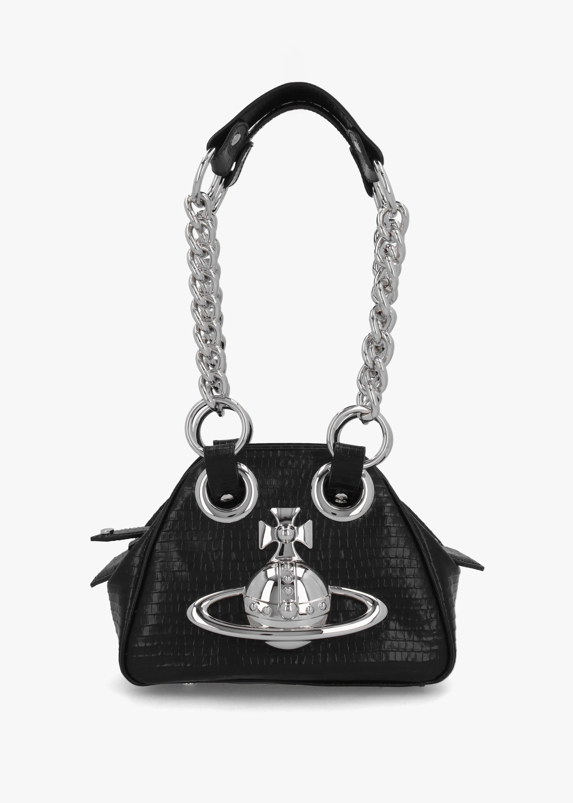 Vivienne Westwood Archive Mini Croc Embossed Black Leather Chain