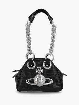 Archive Mini Croc Embossed Black Leather Chain Bag